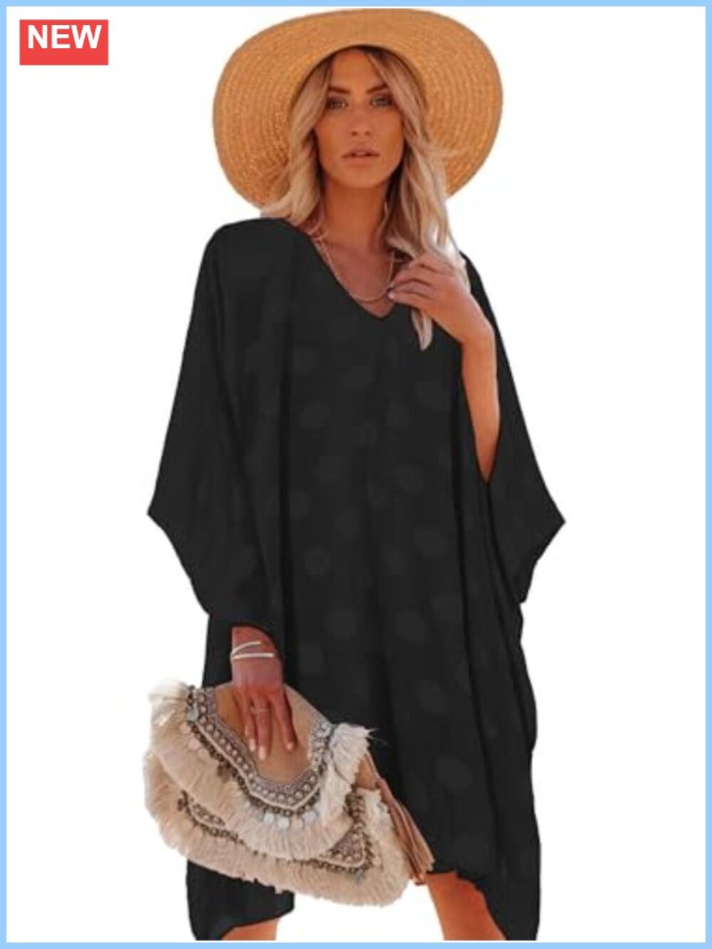 Viscose Beach Kaftan Swimsuit Cover Up Oversized Loose Fit V-Neck